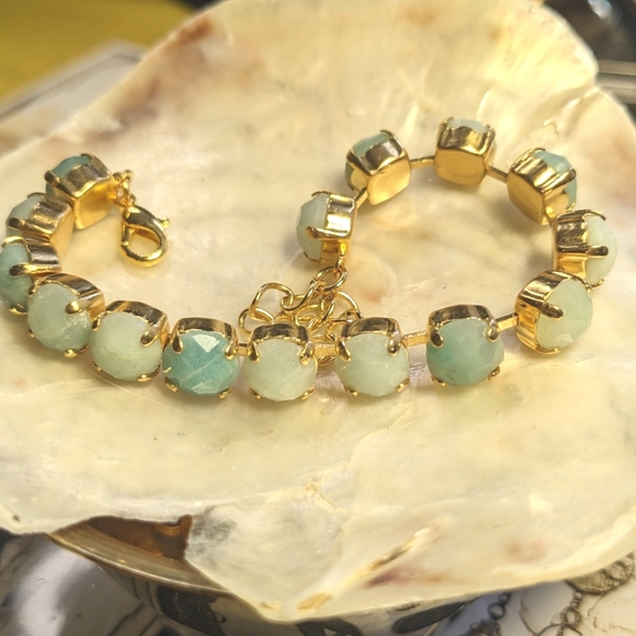 Genuine Amazonite on 14k Gold Plated Bracelet - Picture 4 of 6
